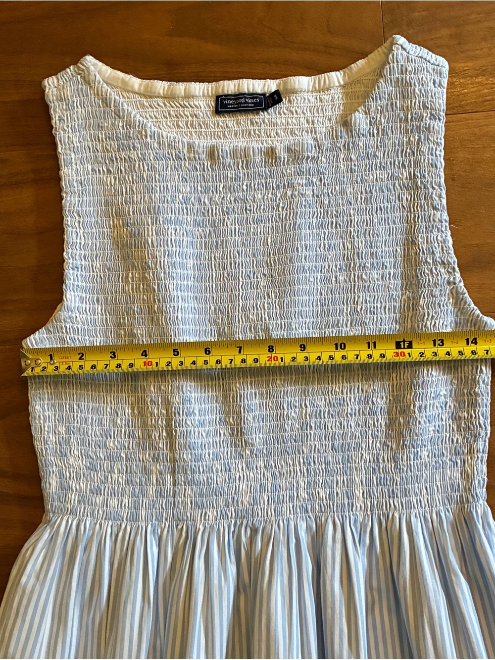 Vineyard Vines White Smocked Top with Light Blue Striped Skirt Dress - Picture 3 of 6